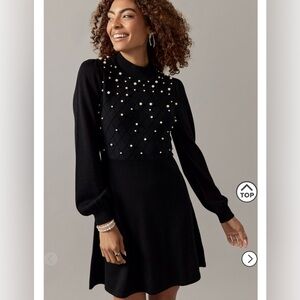 Ruth Pearl Embellished Upper Sweater Mini Dress
